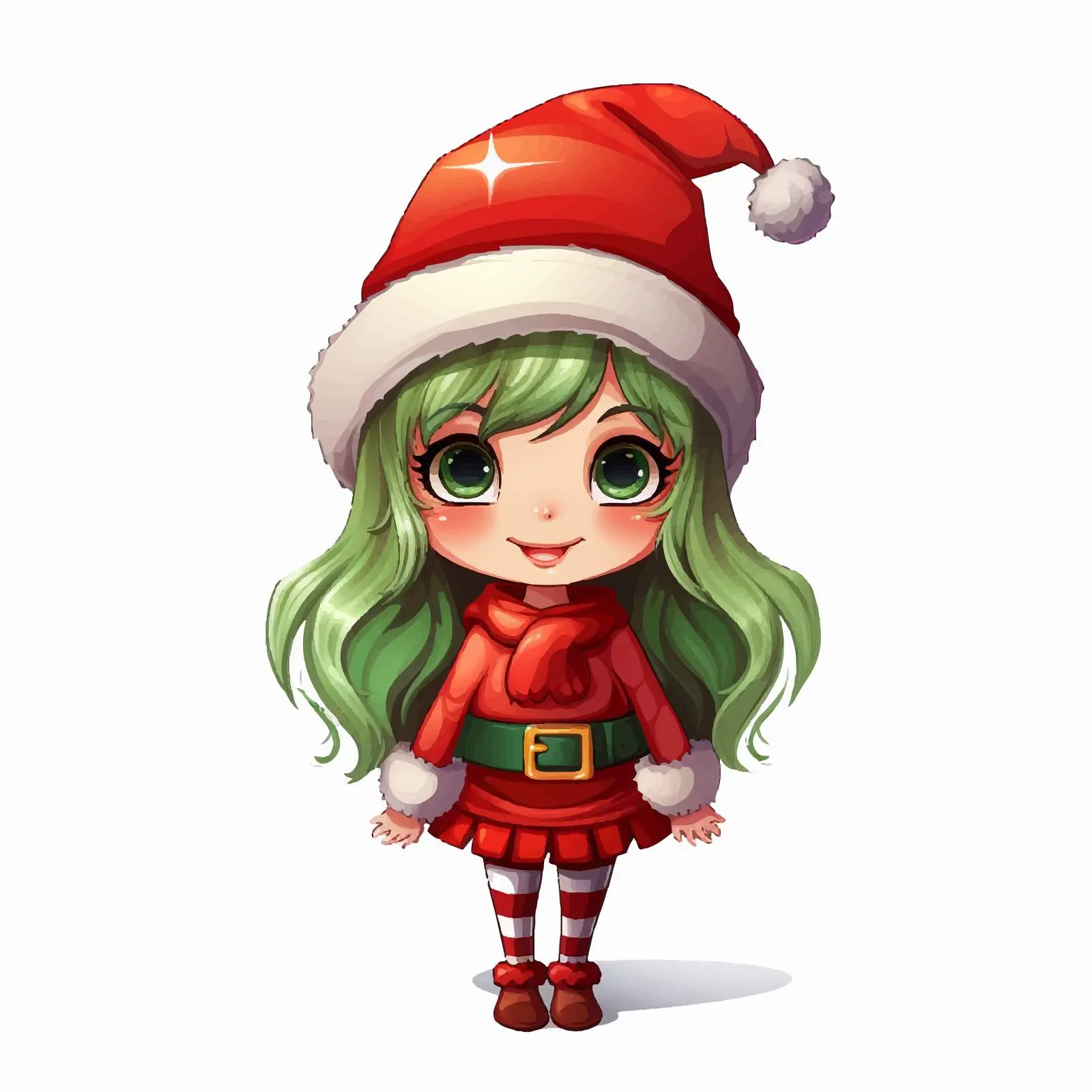 Cheerful Cartoon Elf Girl with Christmas Hat — free download from Dotvec