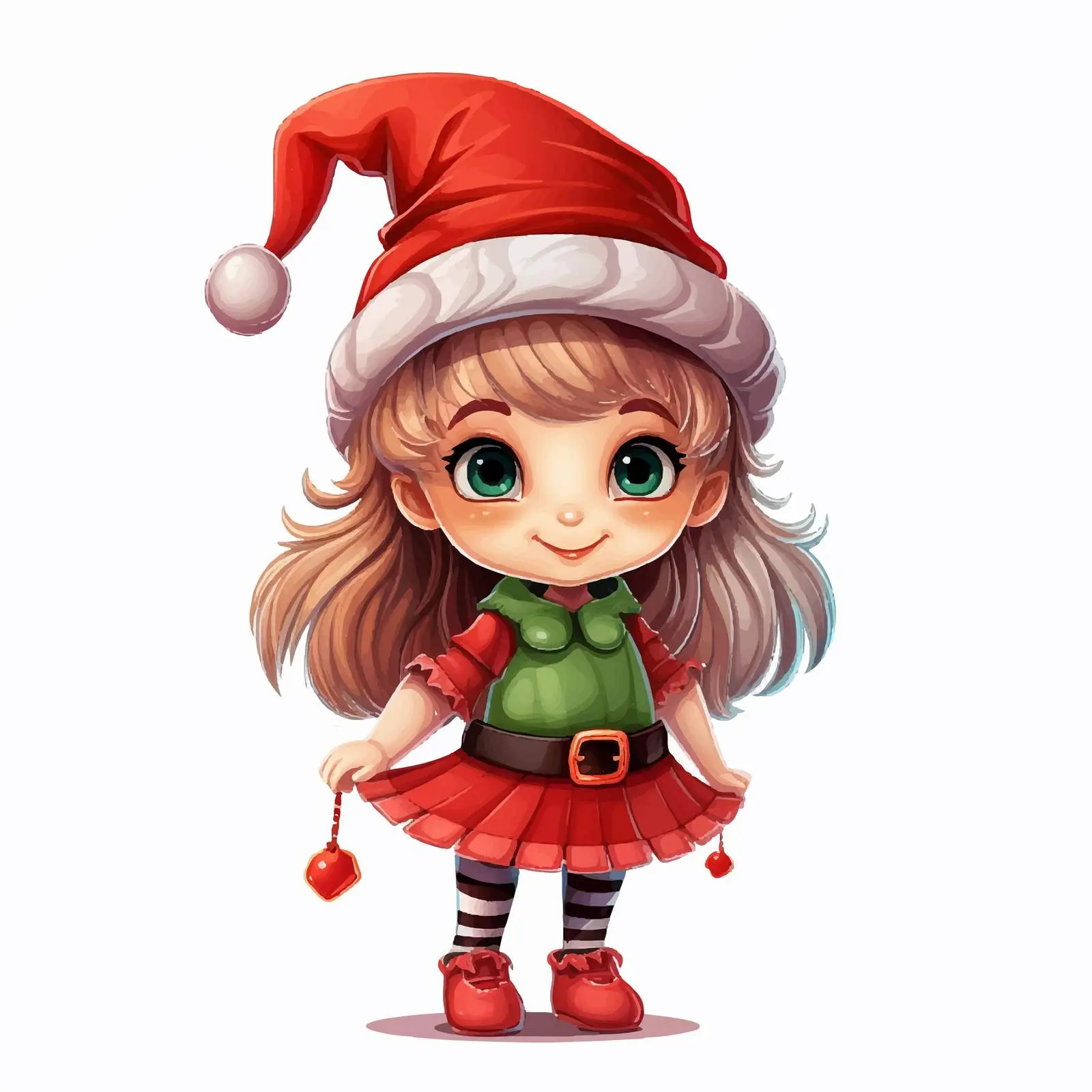 Cheerful Cartoon Elf Girl in Christmas Hat — free download from Dotvec