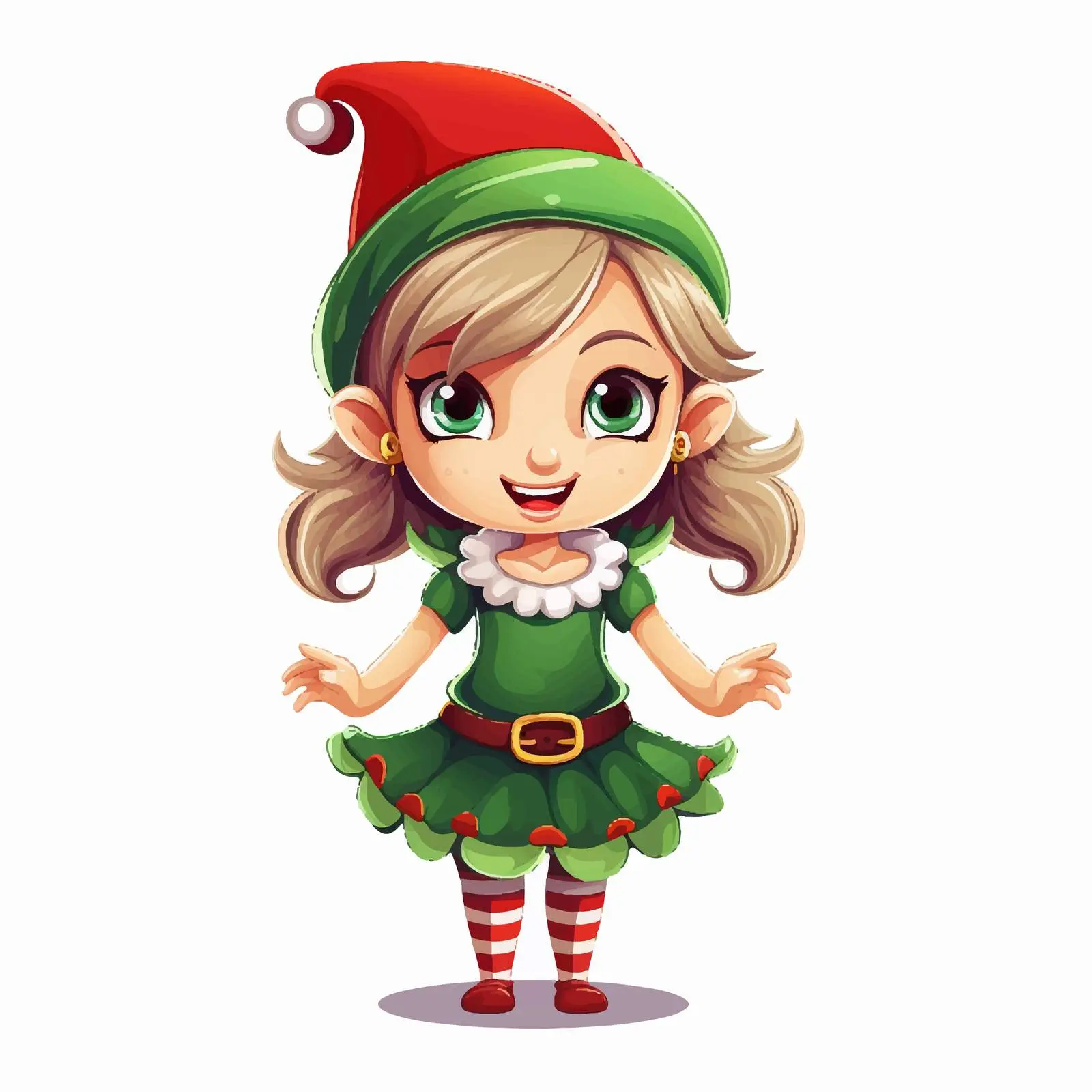 Cheerful Holiday Cartoon Elf Girl Vector — free download from Dotvec