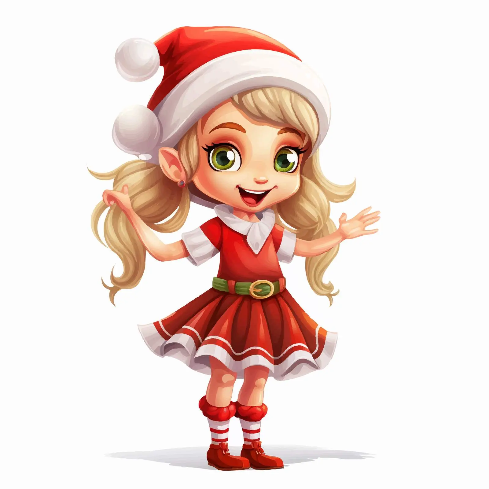Cheerful Holiday Elf Girl Vector Illustration — free download from Dotvec