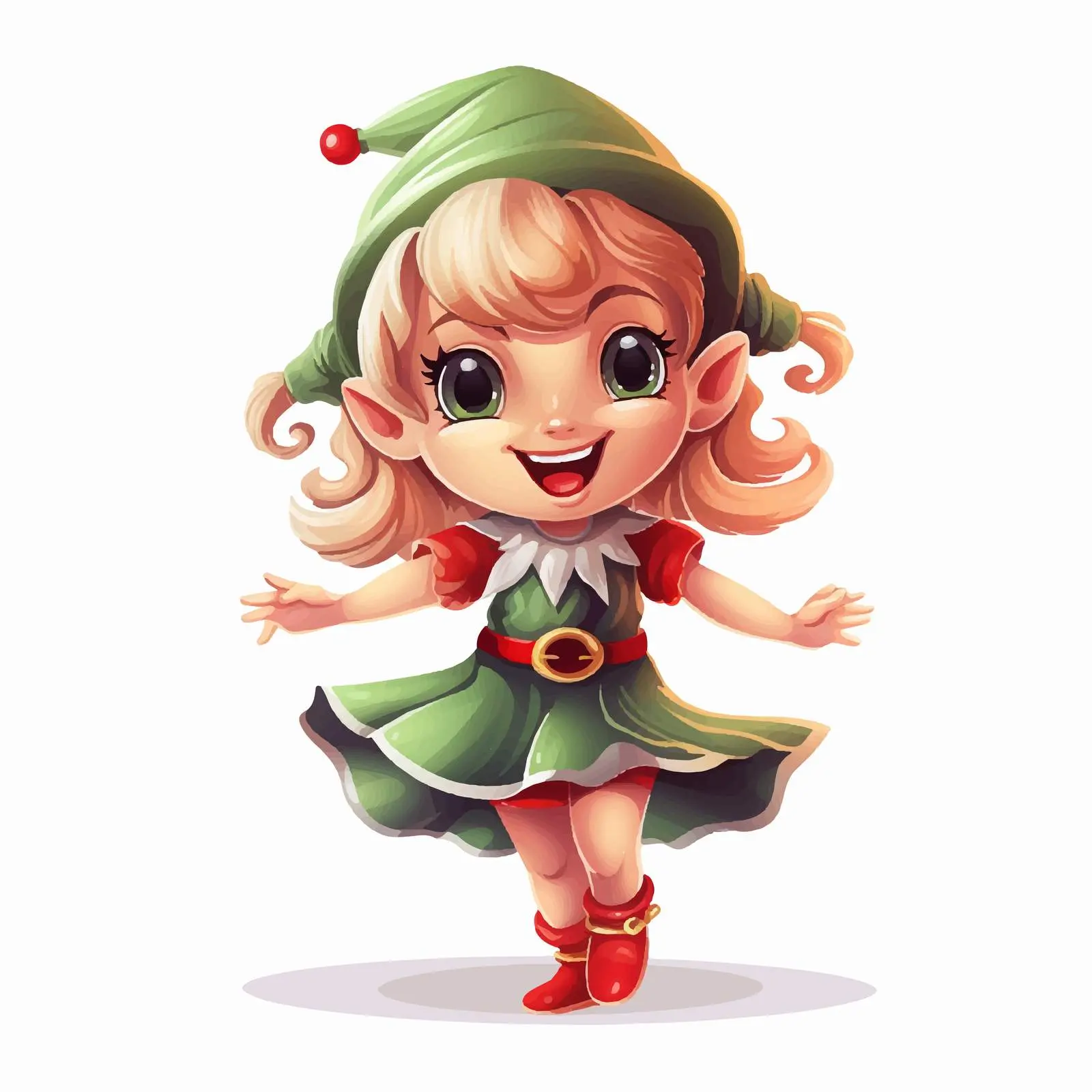 Cheerful Holiday Elf Girl Vector Illustration — free download from Dotvec