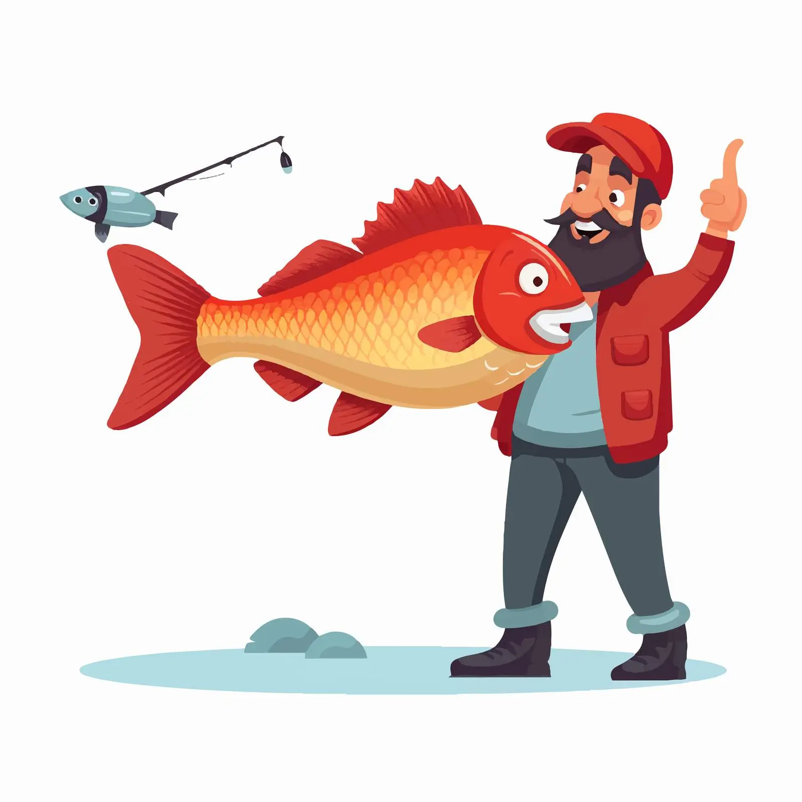 Cartoon Fisherman with Fishing Rod and Fish — free download from Dotvec