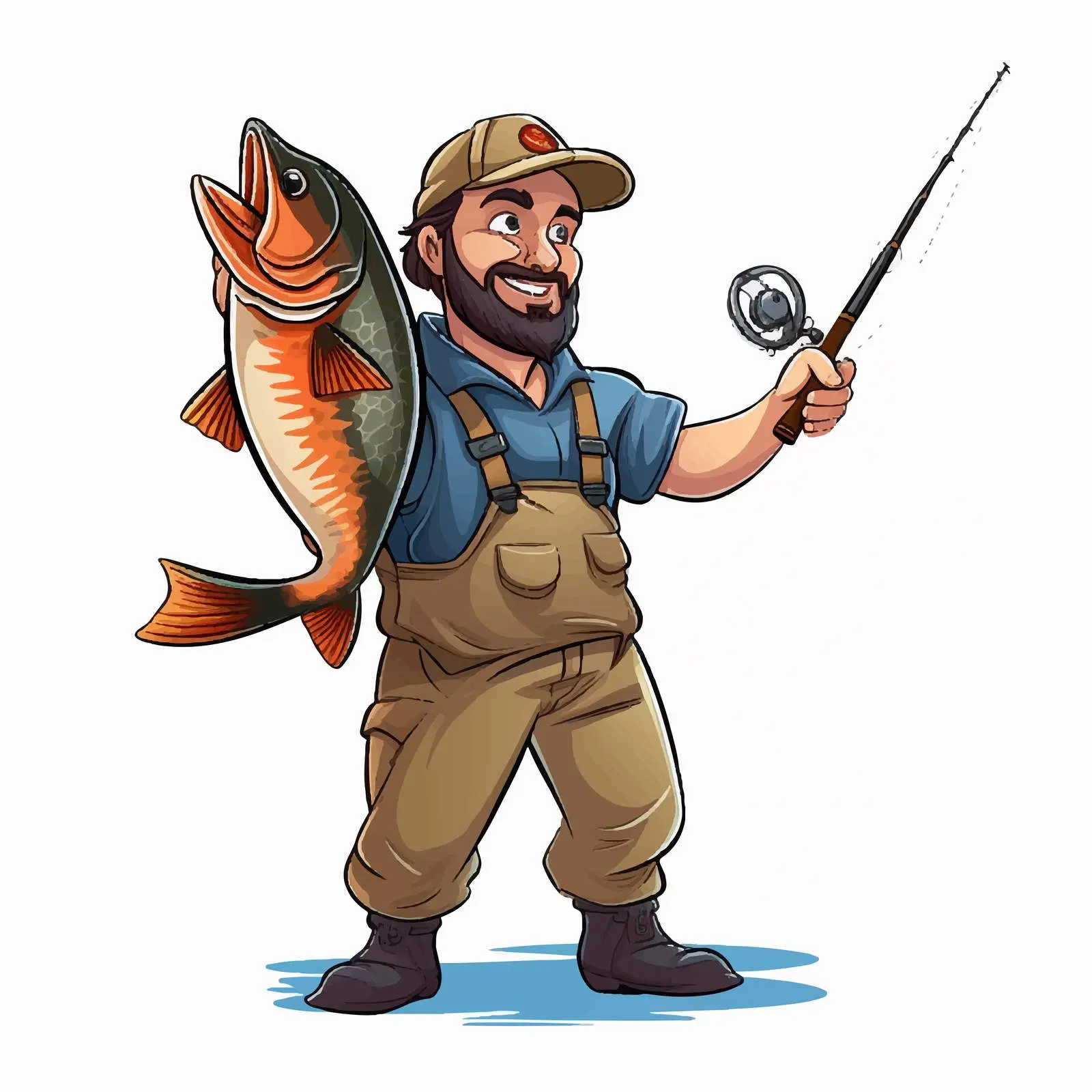 Cartoon Fisherman with Fishing Rod and Fish — free download from Dotvec