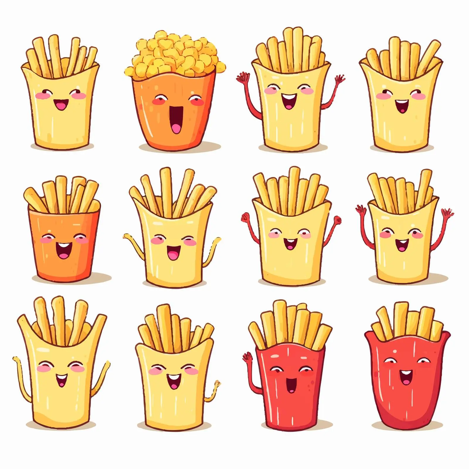 Cute Cartoon French Fries with Faces Illustration – free fries image from Dotvec