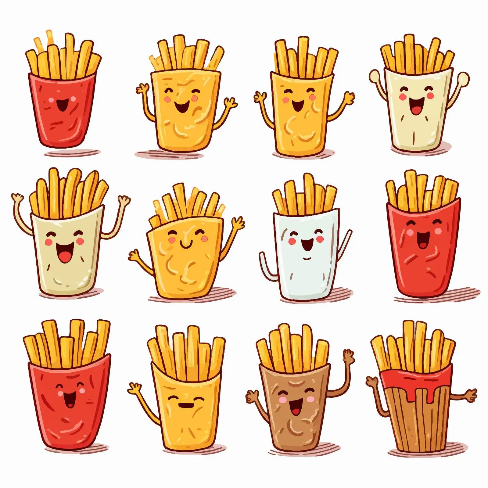 Funny Cartoon French Fries with Faces Illustration — free download from Dotvec