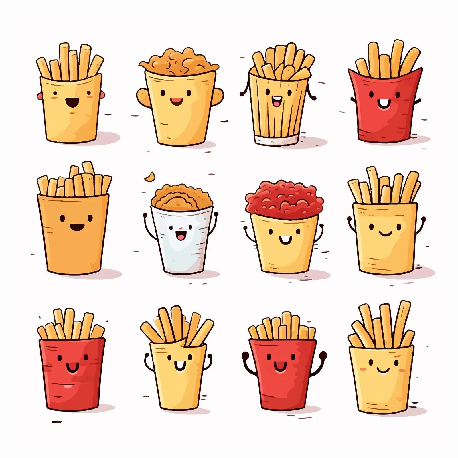 Funny Cartoon French Fries with Faces — free download from Dotvec