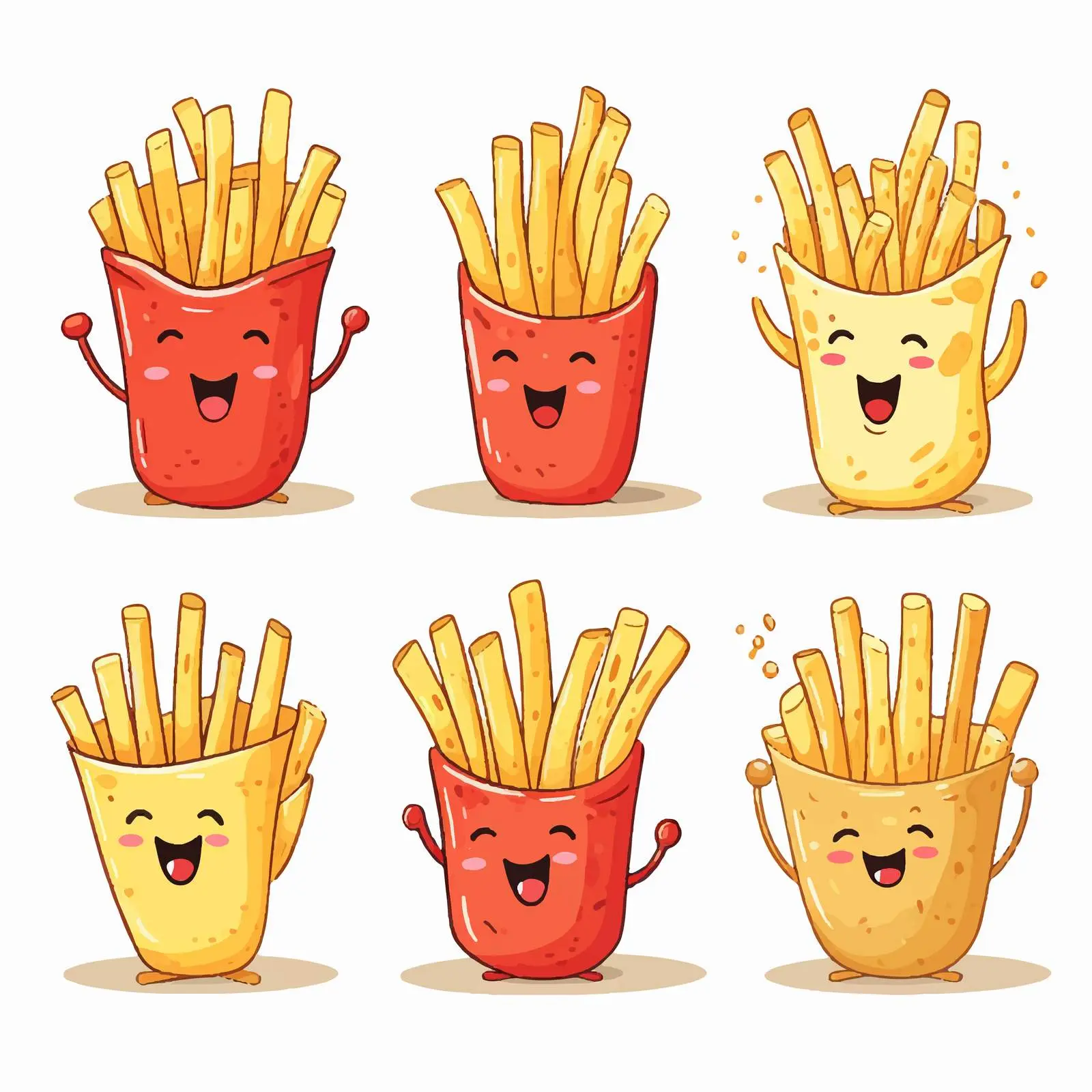Funny Cartoon French Fries with Faces Illustration — free download from Dotvec