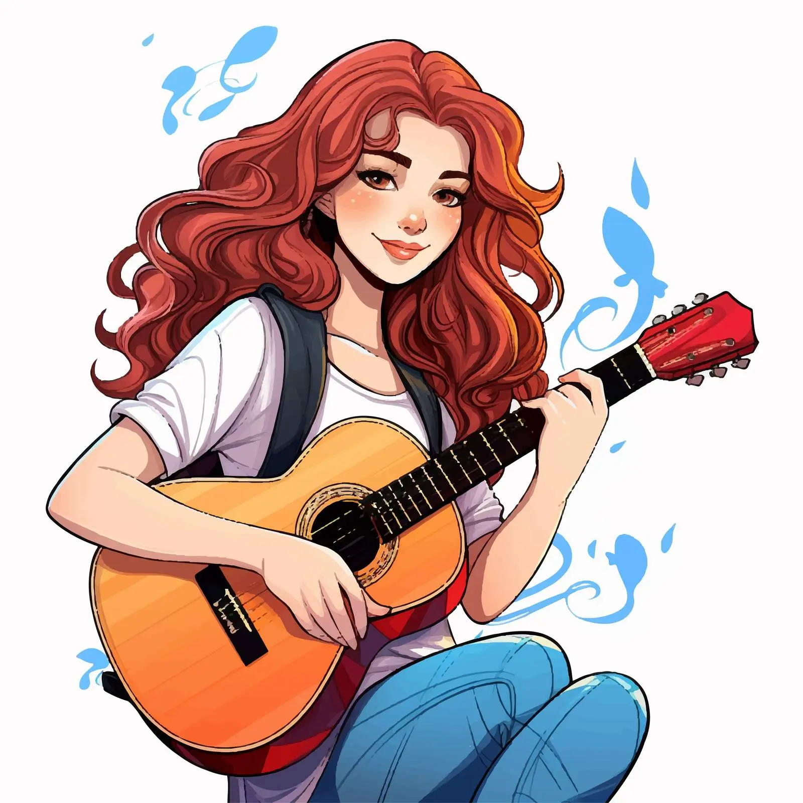 Cartoon Girl with Guitar Vector Art — free download from Dotvec
