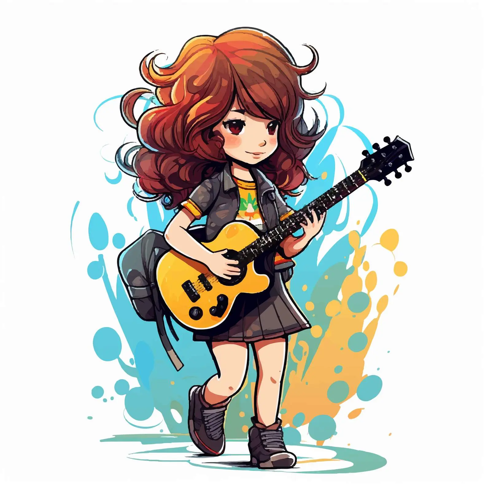 Colorful Cartoon Girl with Guitar Vector Art — free download from Dotvec