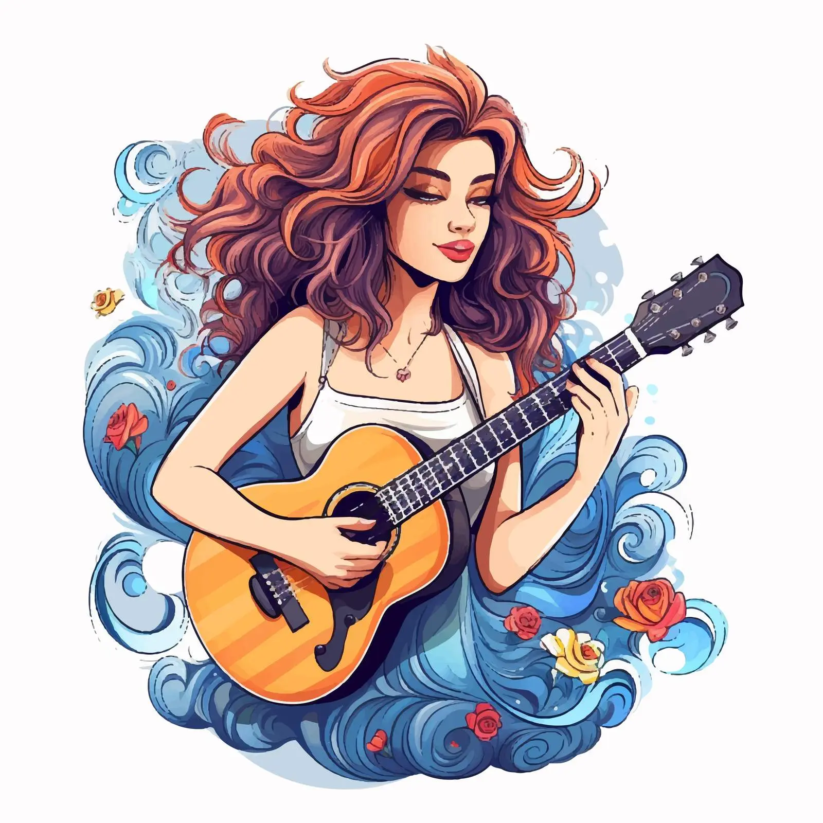 Girl with Guitar Vector Art — free download from Dotvec