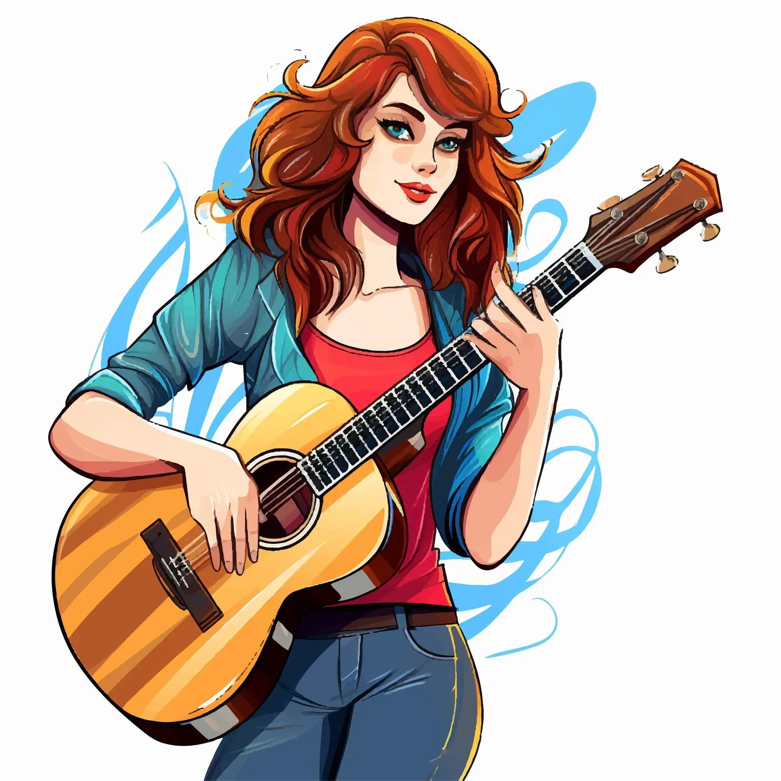 Colorful Cartoon Girl with Guitar Vector Art — free download from Dotvec