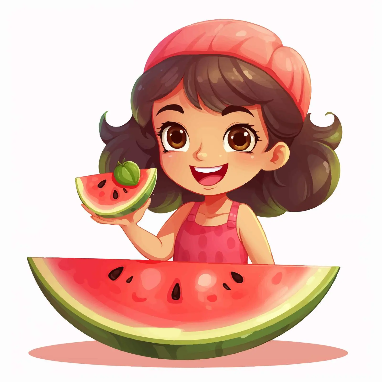 Cartoon Girl with Watermelon Slice Illustration — free download from Dotvec