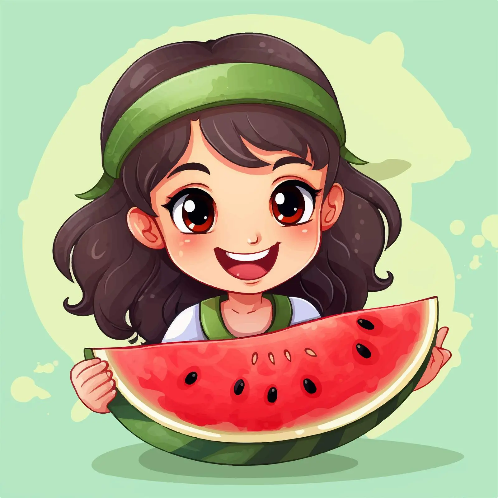 Illustration of Girl with Watermelon Slice — free download from Dotvec