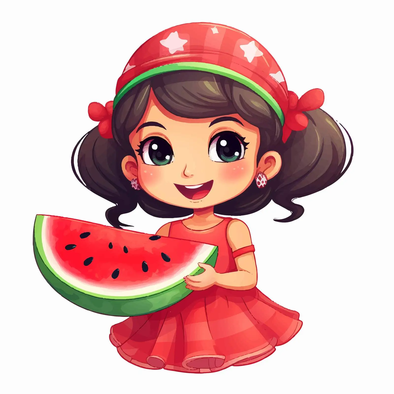 Cute Girl Enjoying Refreshing Watermelon Slice – free fun summer image from Dotvec