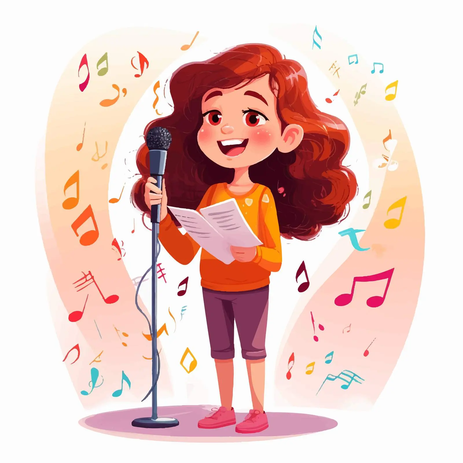 Cartoon Girl Singing with Microphone and Music Notes – free microphone image from Dotvec