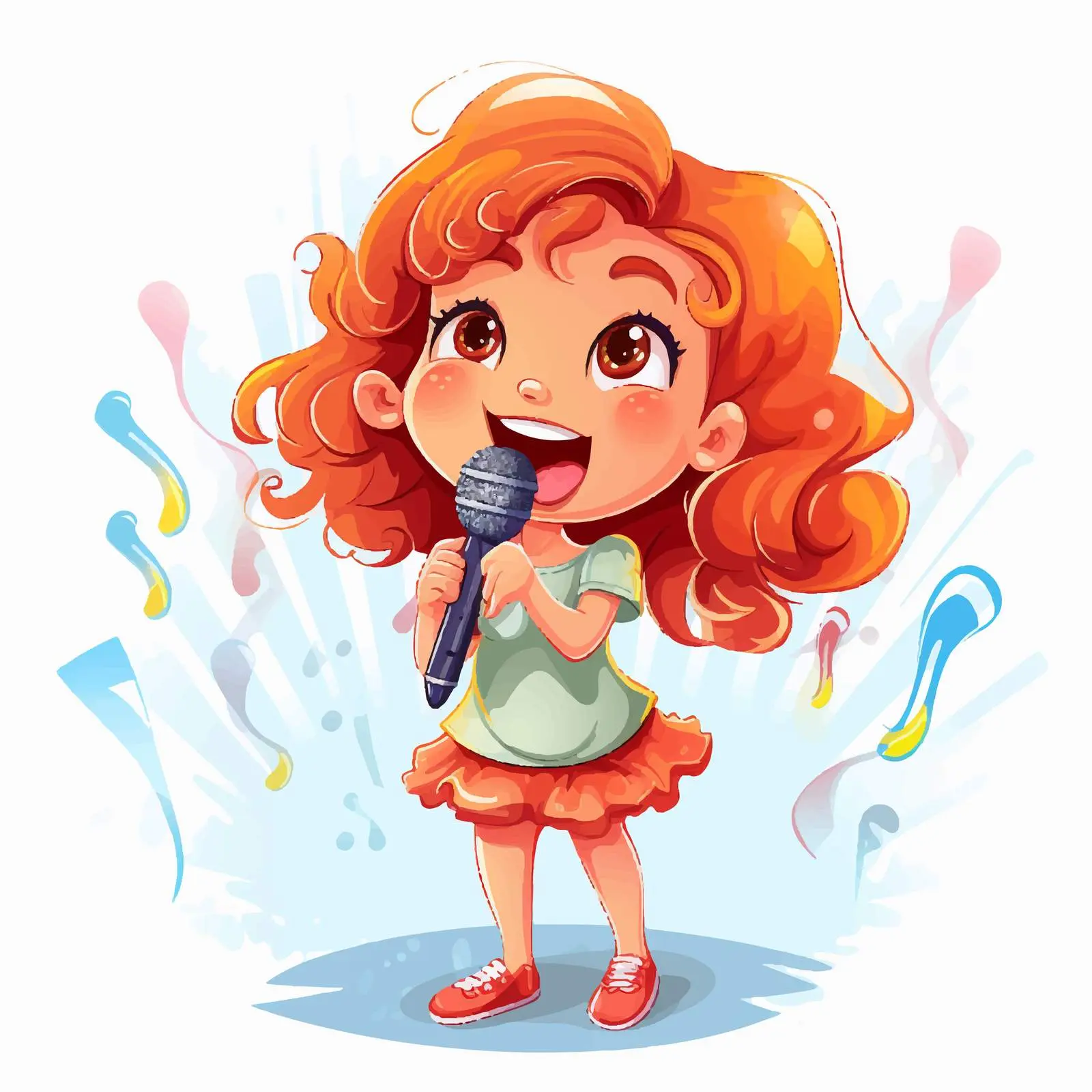 Cartoon Girl Singing with Microphone and Music Notes – free microphone image from Dotvec