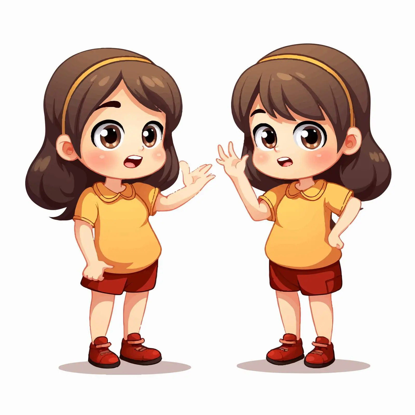 Cartoon Girl Pointing Directions with a Frown — free download from Dotvec