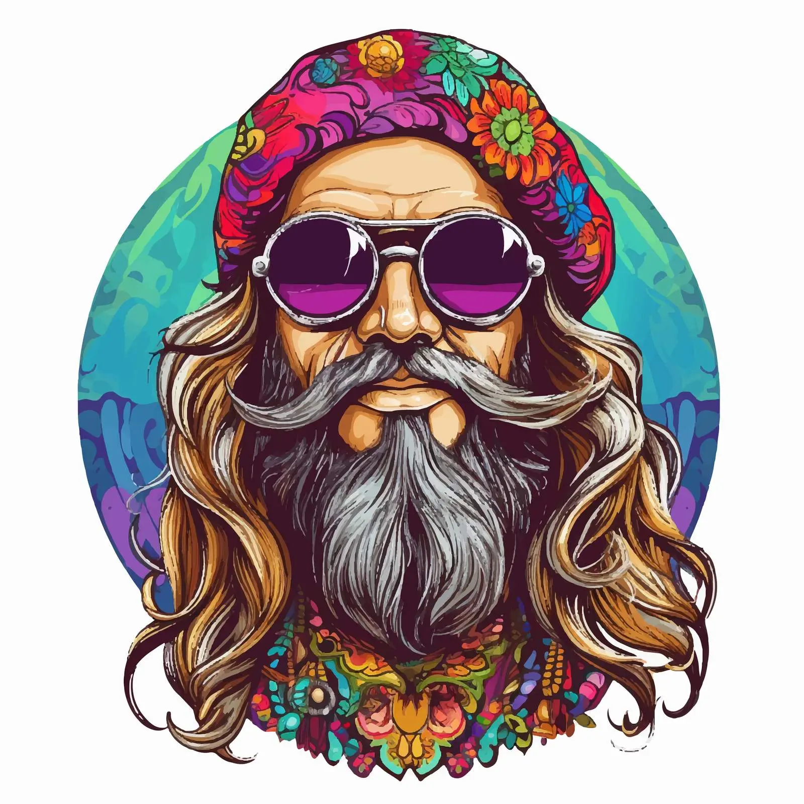 Colorful Hippie Vector with Headband and Glasses — free download from Dotvec