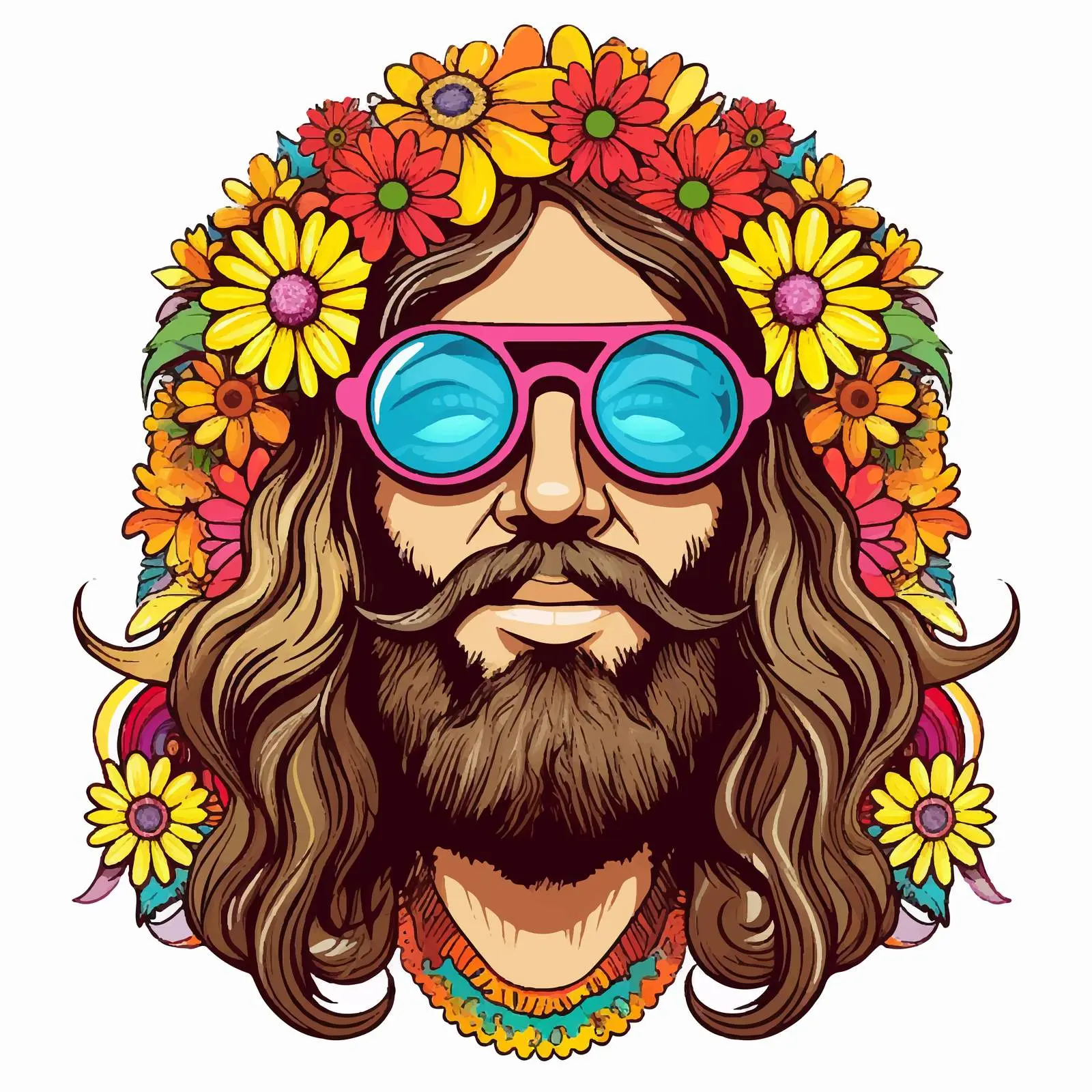 Colorful Cartoon Hippie with Headband and Glasses — free download from Dotvec