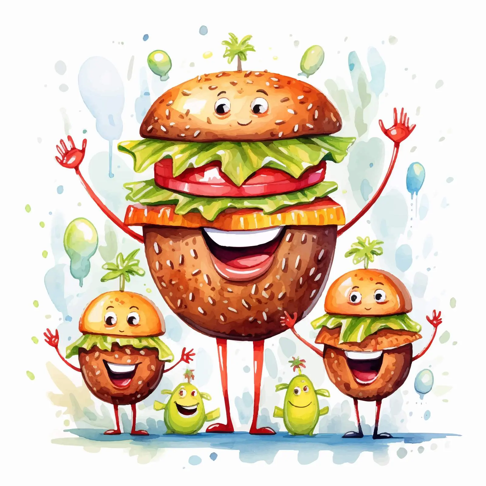 Joyful Hamburger Family Cartoon Illustration — free download from Dotvec