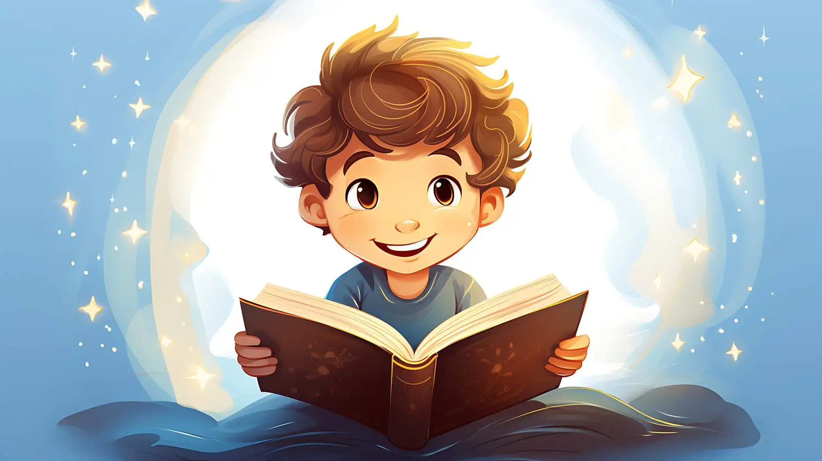 Joyful Boy Reading Fairy Tale Book — free download from Dotvec