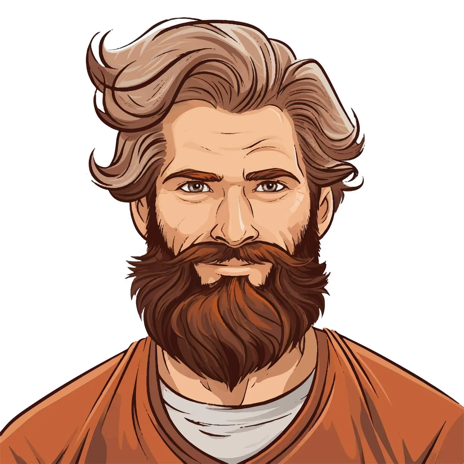Cartoon Man with Beard and Brown Hair Vector — free download from Dotvec