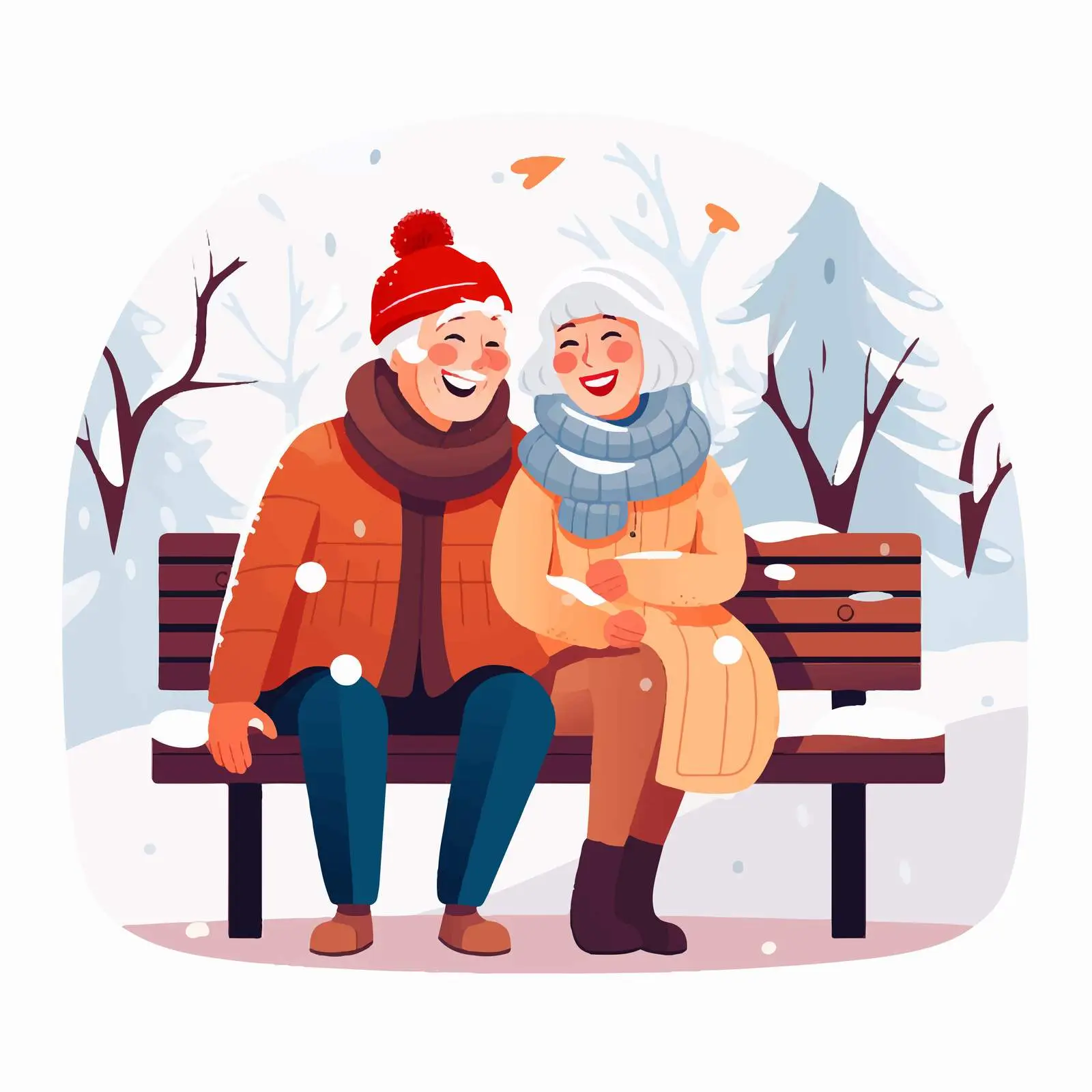 Mature Couple on Winter Park Bench Vector — free download from Dotvec
