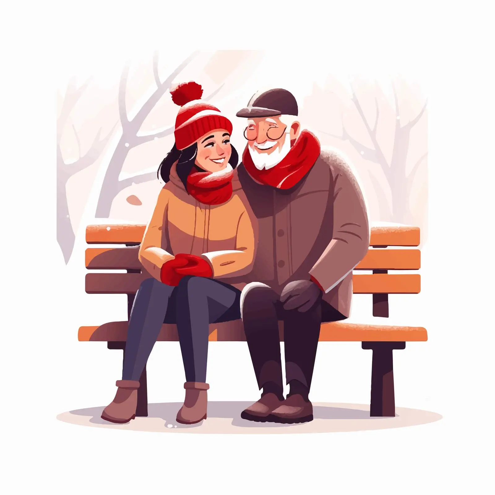 Mature Couple Sitting on Bench in Winter Park — free download from Dotvec