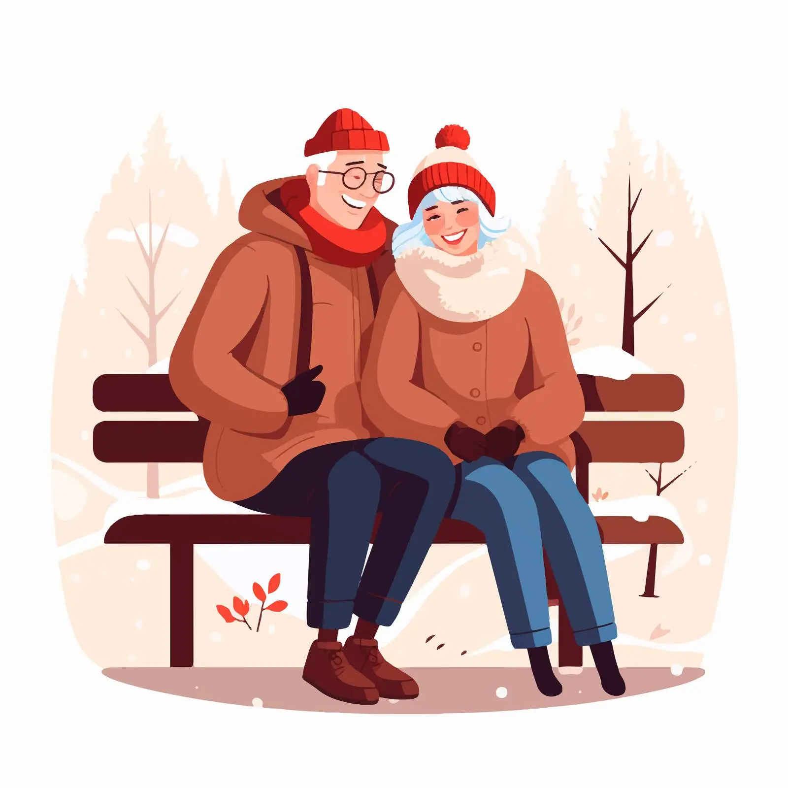 Mature Couple Sitting on Park Bench in Winter — free download from Dotvec