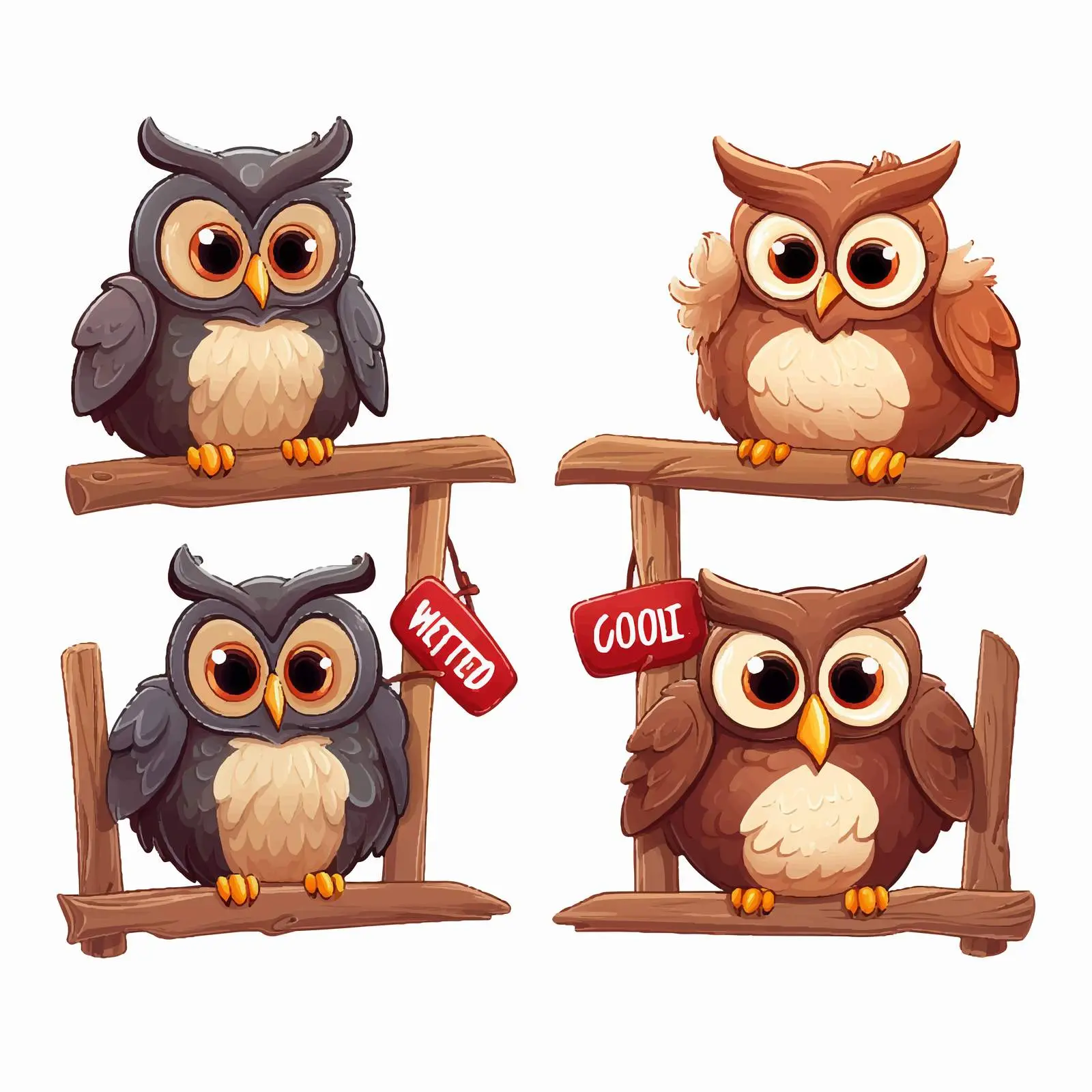 Cartoon Owls with Open and Closed Signs — free download from Dotvec