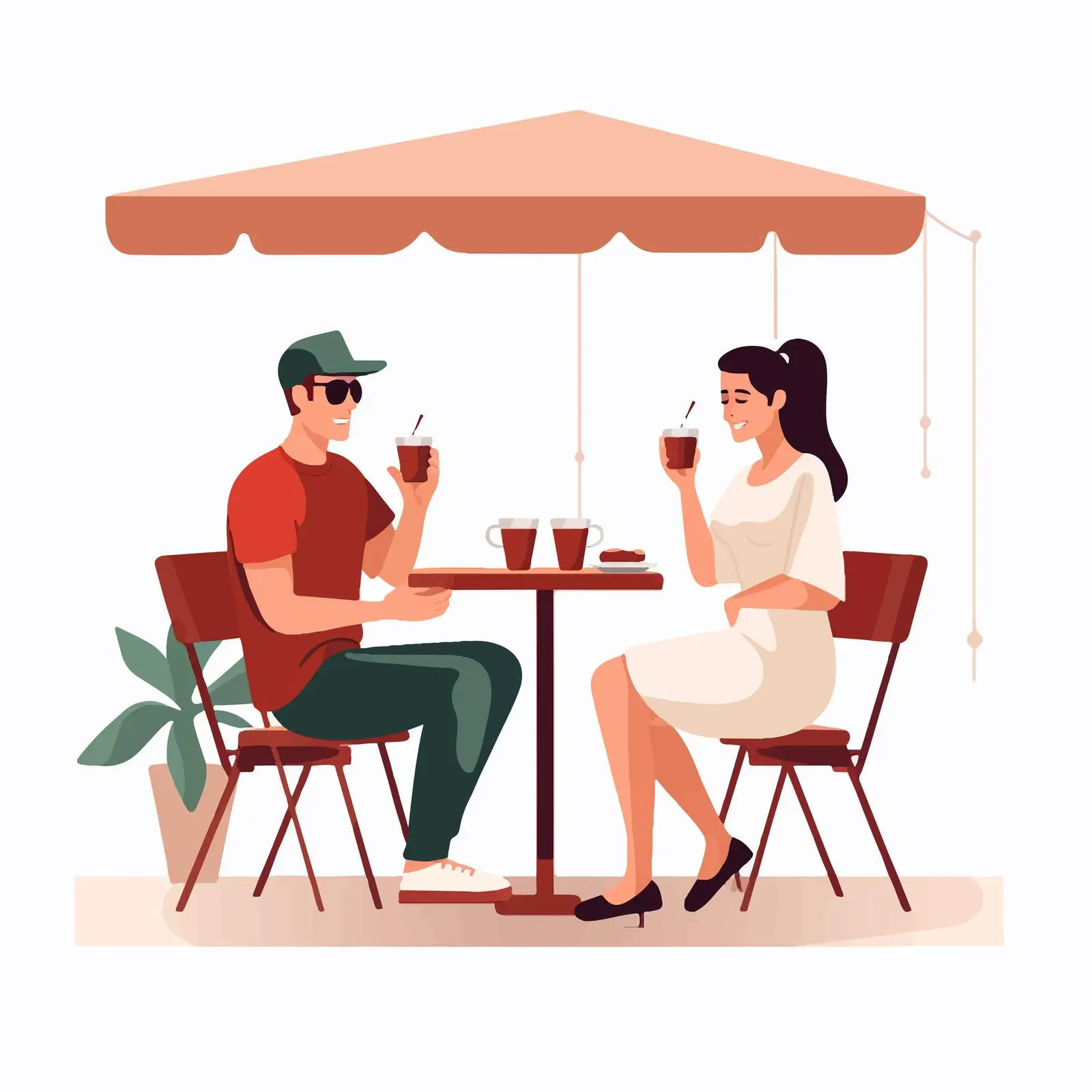 Cartoon People Enjoying Coffee at Street Cafe — free download from Dotvec