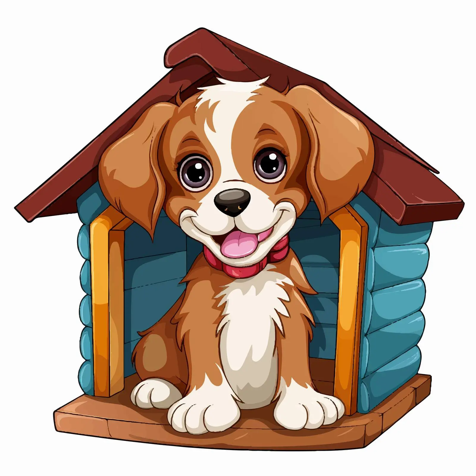 Cute Puppy Sitting by Colorful Doghouse Vector — free download from Dotvec