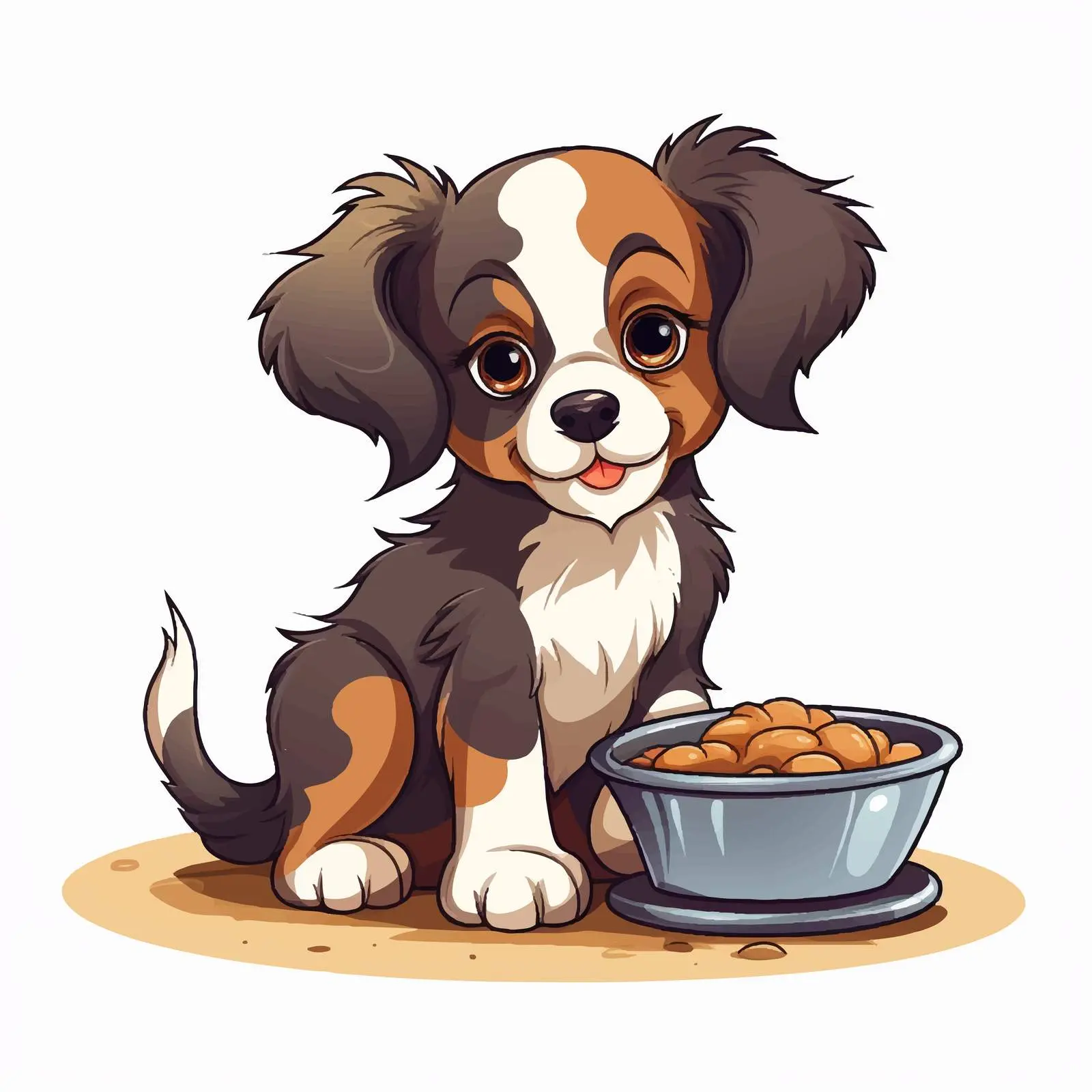 Cartoon Puppy by Kennel and Food Bowl — free download from Dotvec