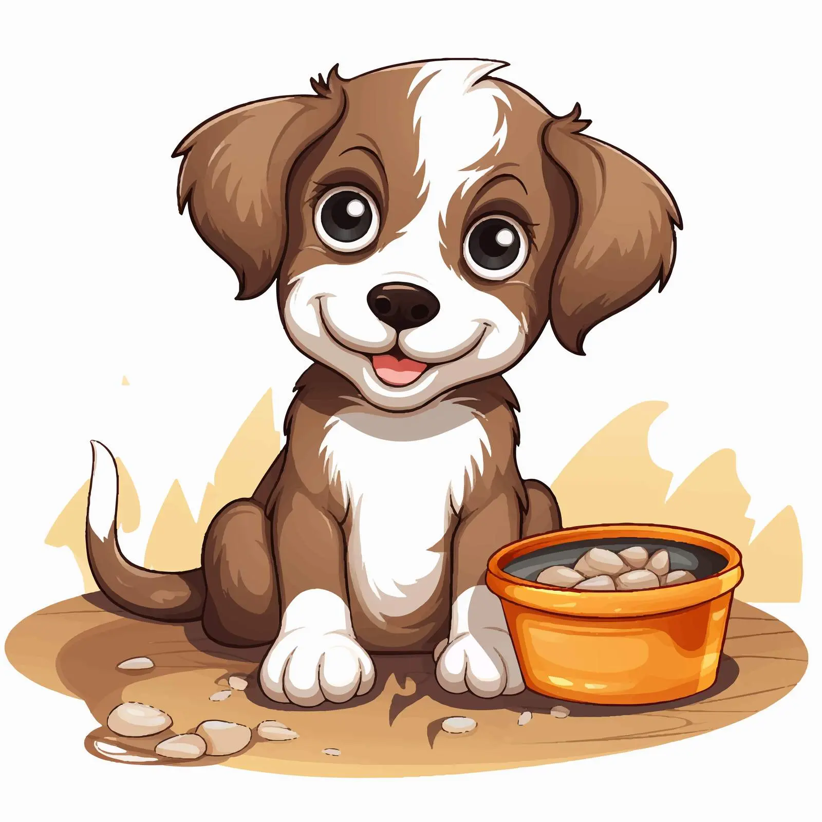 Cute Cartoon Puppy by Kennel and Food Bowl — free download from Dotvec