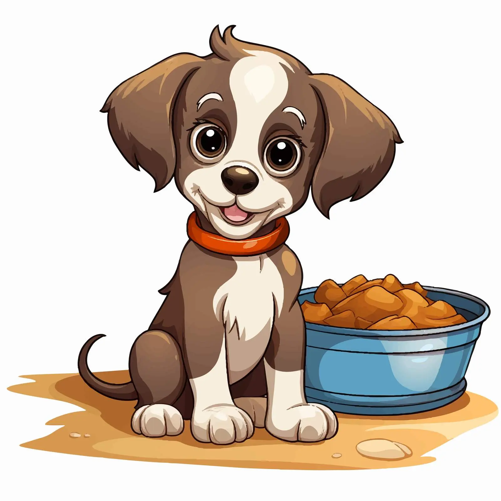 Cute Puppy by Kennel and Food Bowl Vector — free download from Dotvec