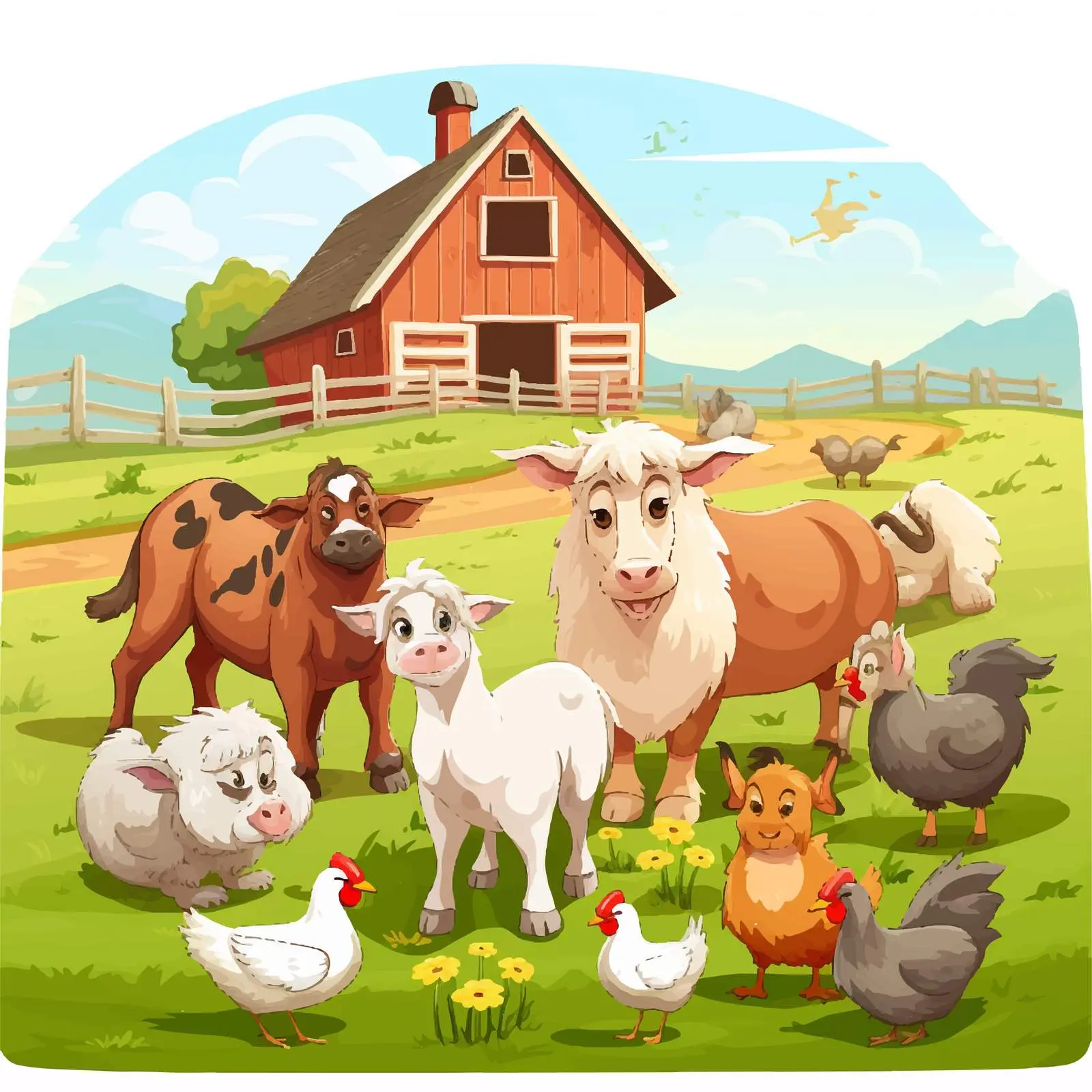 Farm Animals Cartoon Scene Illustration Vector — free download from Dotvec