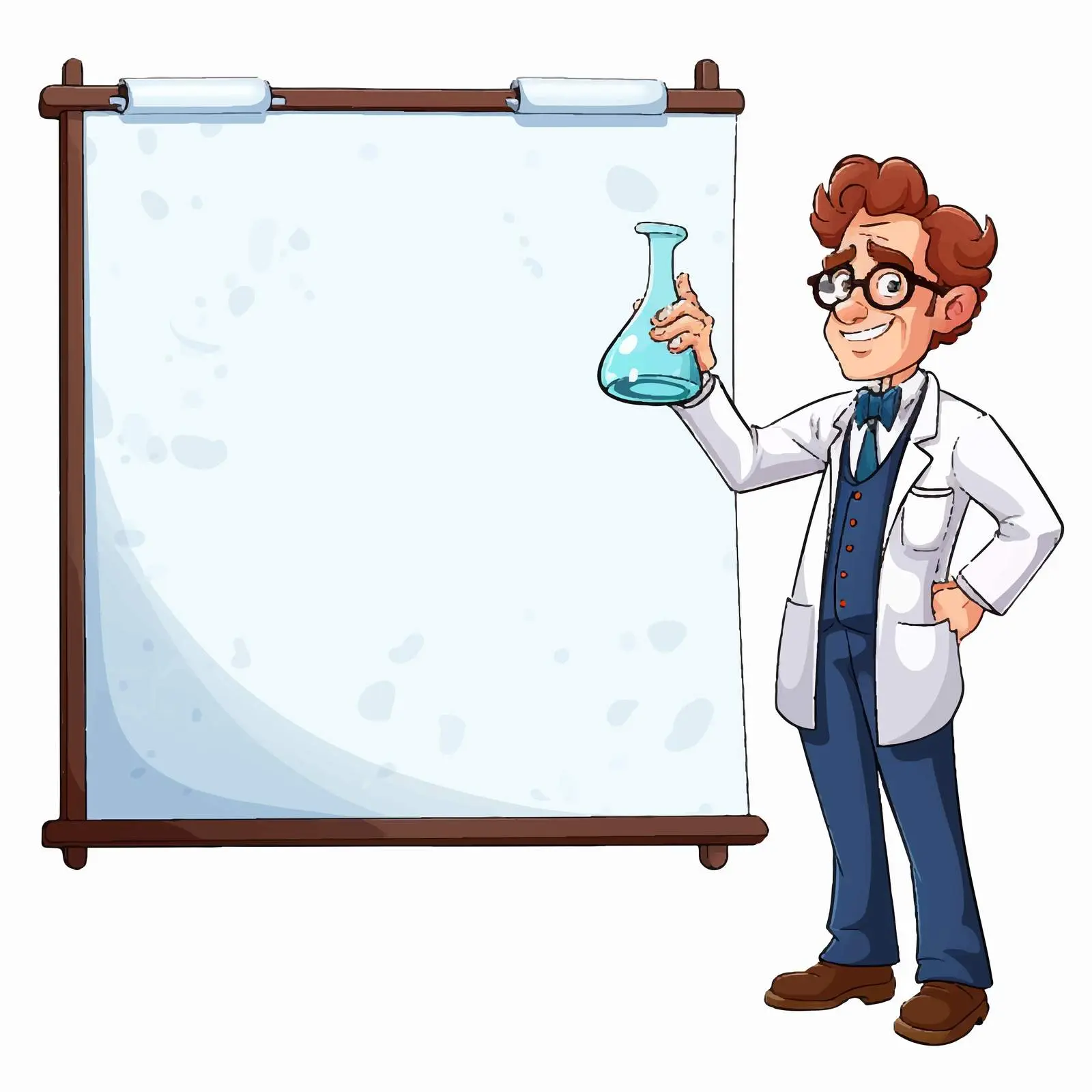 Cartoon Scientist with Flask and Whiteboard — free download from Dotvec