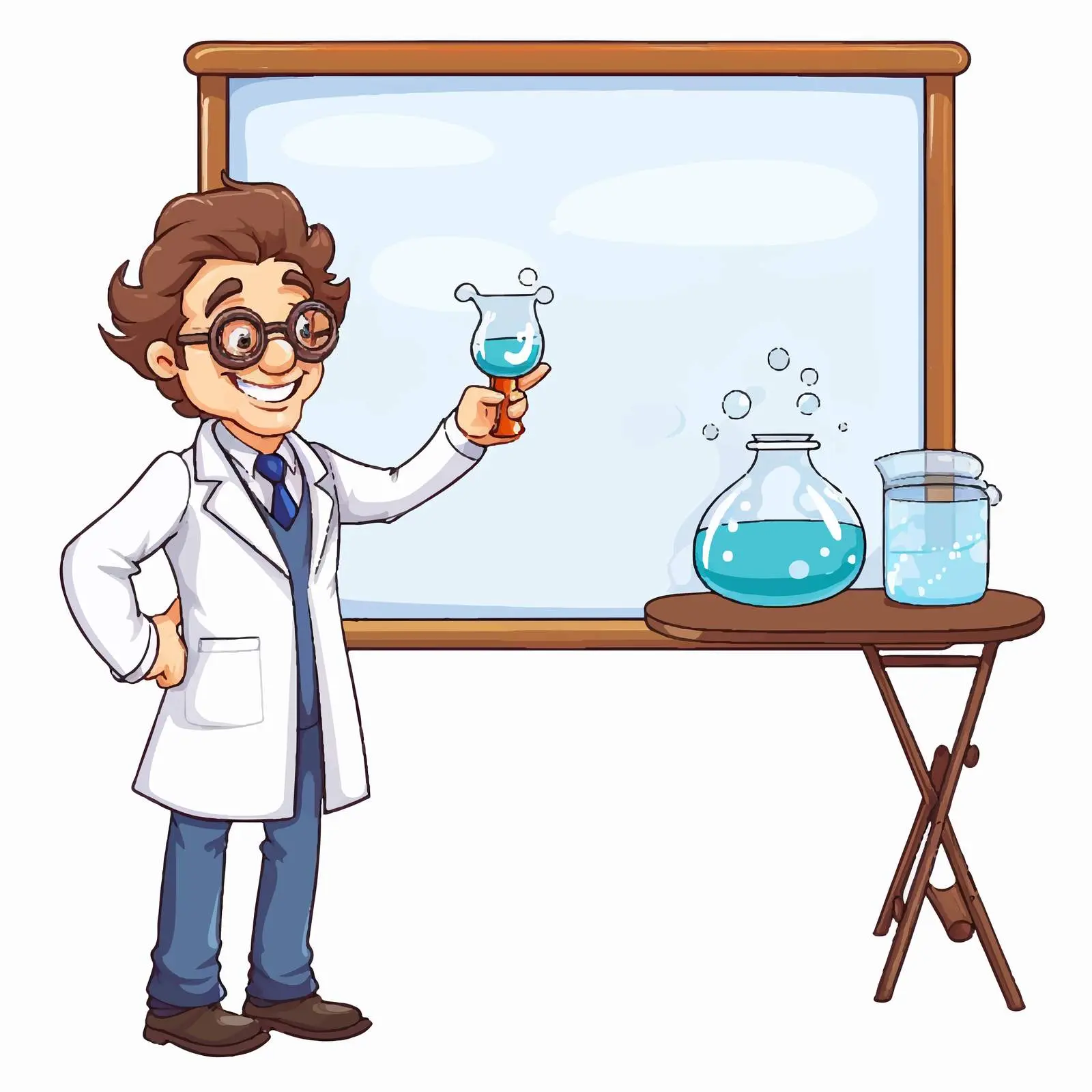 Cartoon Scientist with Flask by Whiteboard — free download from Dotvec