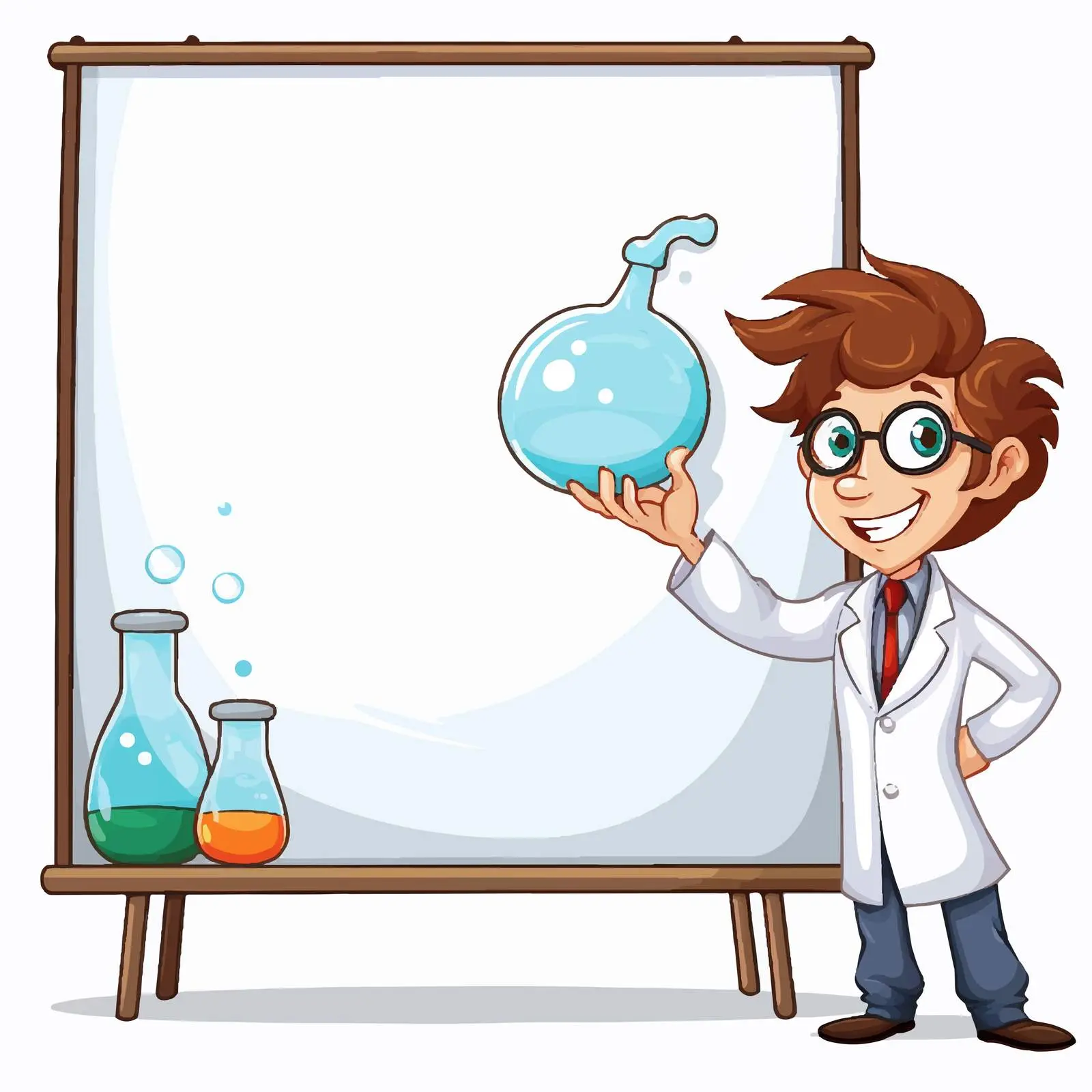 Cartoon Scientist with Flask and Whiteboard — free download from Dotvec