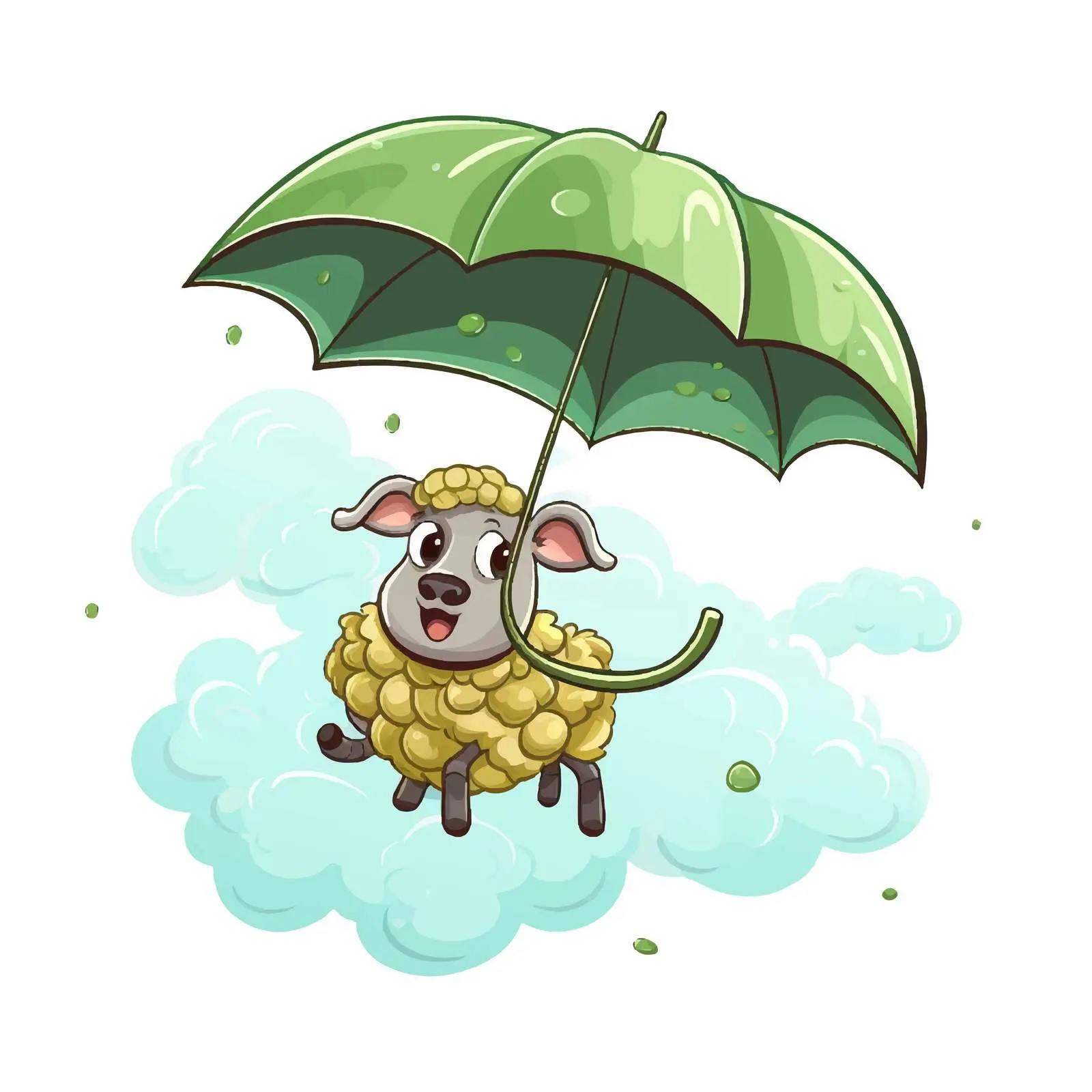 Flying Sheep with Umbrella in Rainy Weather — free download from Dotvec