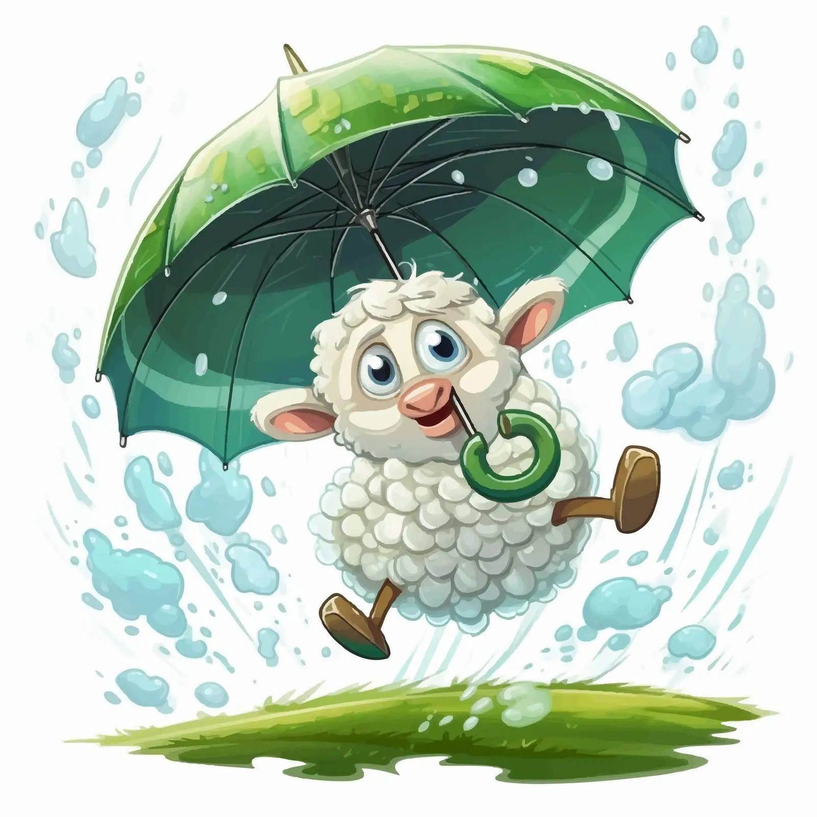 Sheep Flying with Umbrella in Heavy Rain — free download from Dotvec
