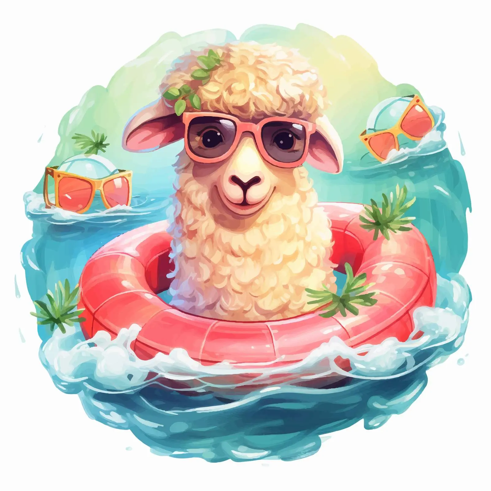 Playful Cartoon Sheep with Summer Accessories – free cartoon characters image from Dotvec