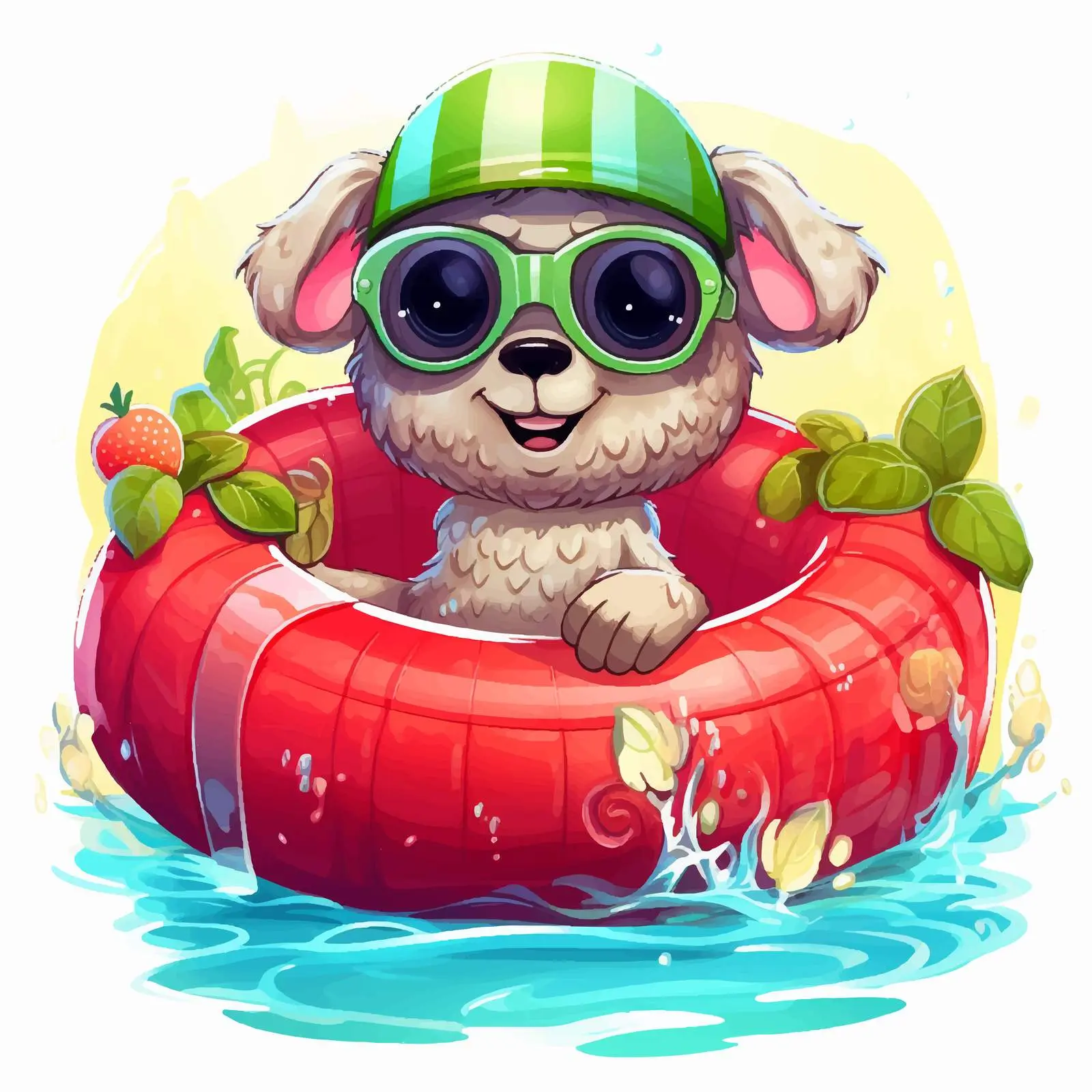Colorful Cartoon Sheep with Watermelon Accessory – free fun summer image from Dotvec