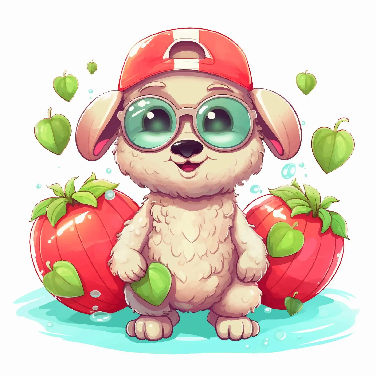 Playful Cartoon Sheep with Watermelon and Sunglasses – free float image from Dotvec