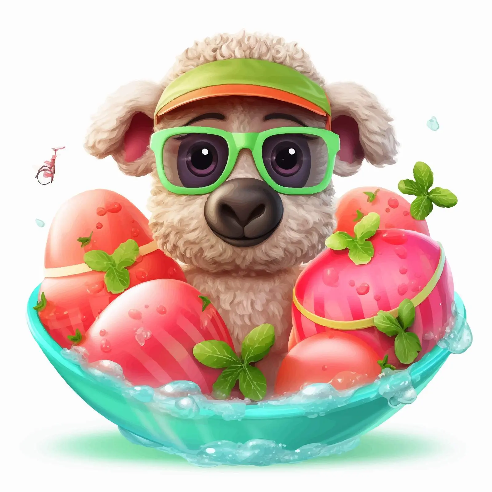 Cartoon Sheep with Bright Glasses and Watermelon – free float image from Dotvec