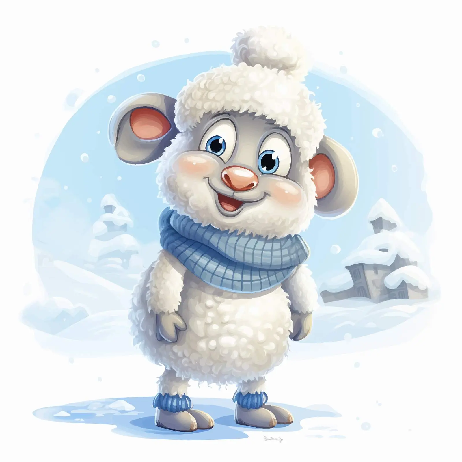 Cheerful Cartoon Sheep Building Snowman – free frosty image from Dotvec