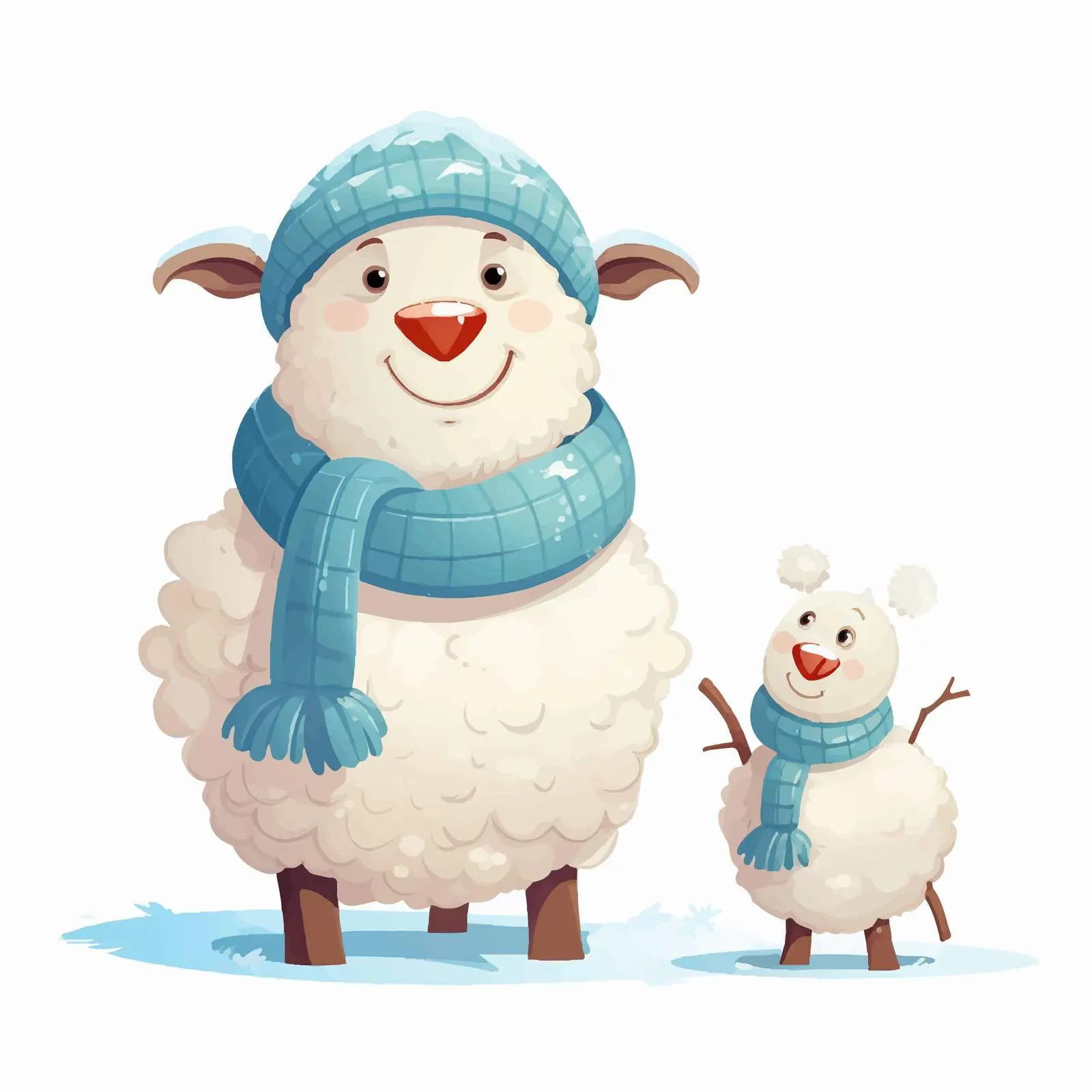 Cartoon Sheep Building a Snowman in Winter – free frosty image from Dotvec