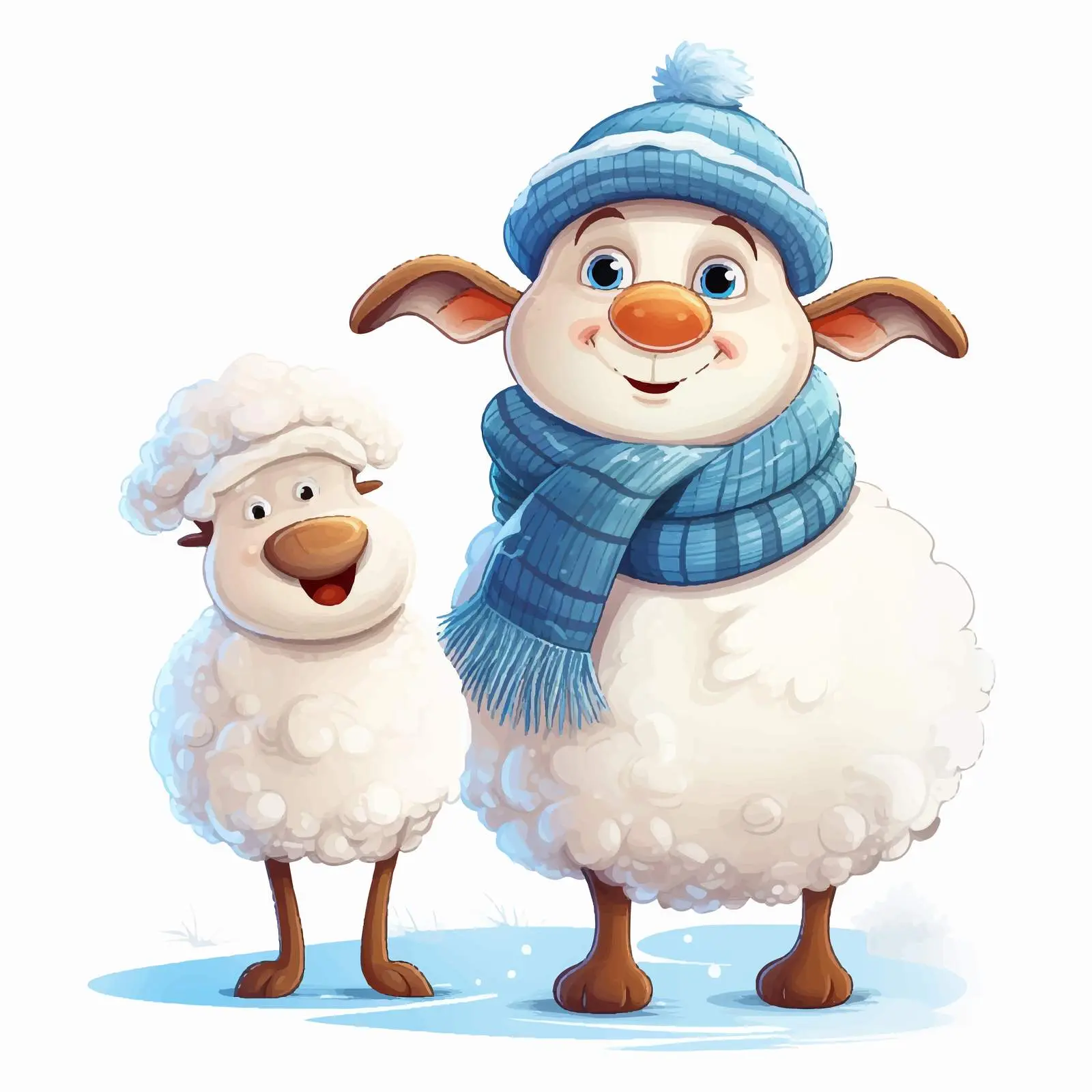 Cheerful Cartoon Sheep Building a Snowman – free frosty image from Dotvec