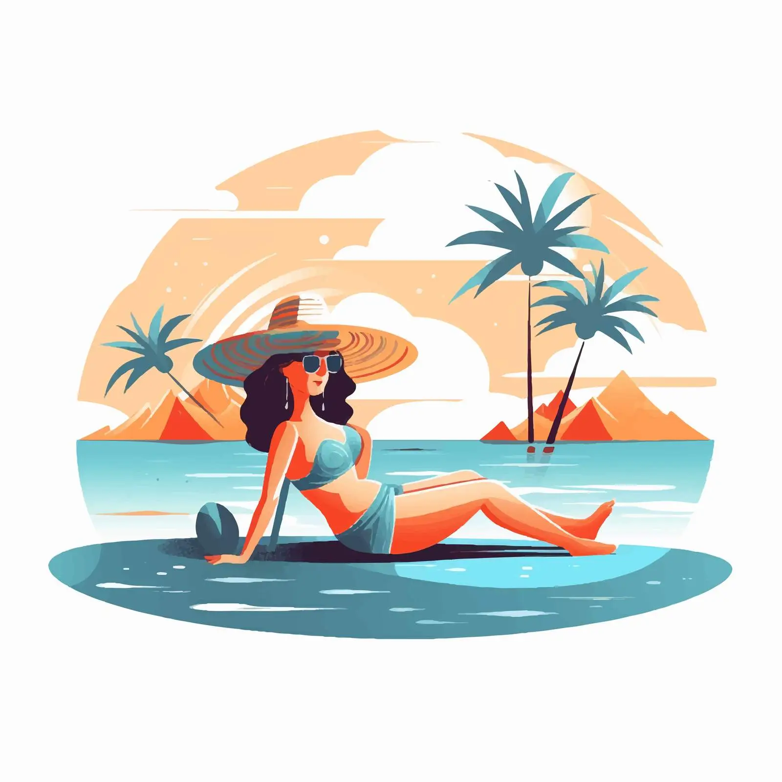 Single Woman Sunbathing on Beach Blanket Vector — free download from Dotvec