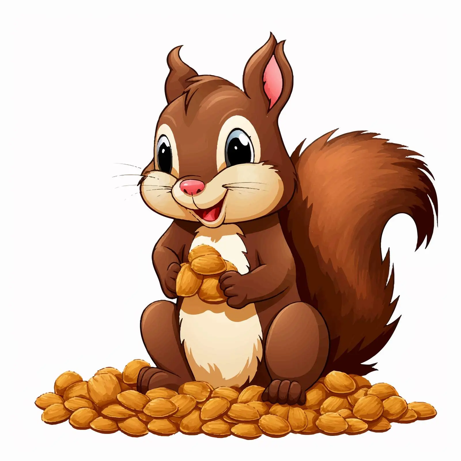Cartoon Squirrel Surrounded by Nuts Vector Art – free squirrels image from Dotvec